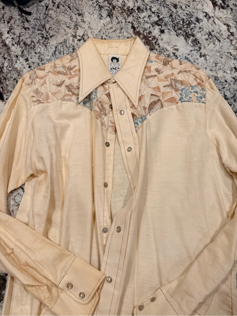 Vintage Cream Western Shirt with Patterned Yoke